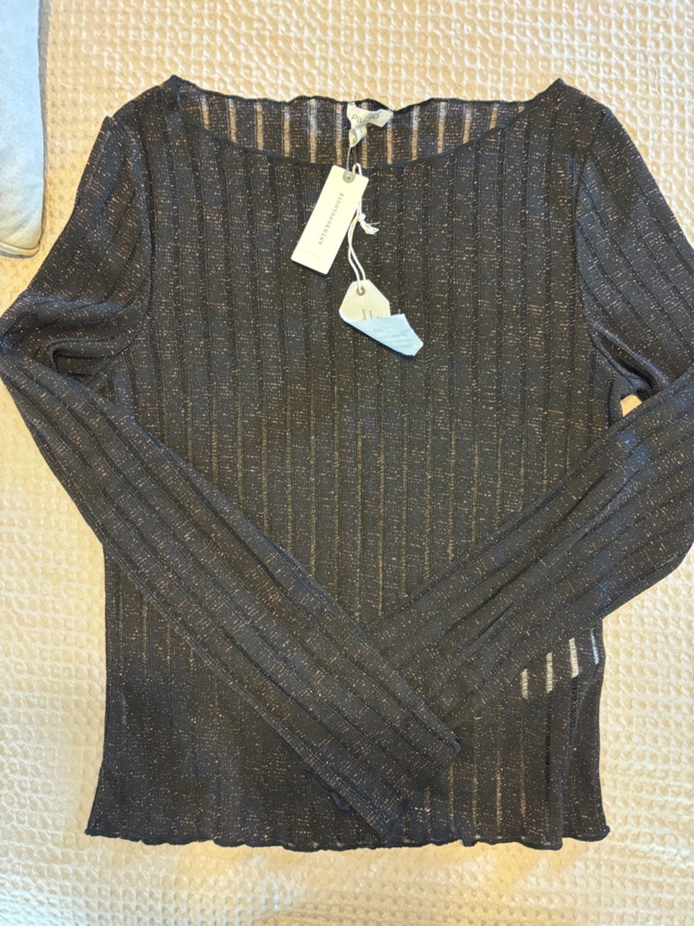 Pilcro Black Metallic Ribbed Scoop-Neck Sweater
